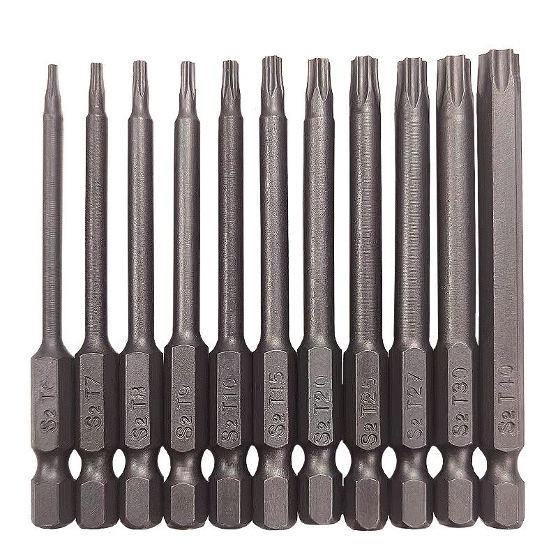 1/4 hexagonal handle hollow plum blossom extended S2 screwdriver head hexagonal handle screwdriver head screwdriver taper set 50-75-100mm Specification drawing