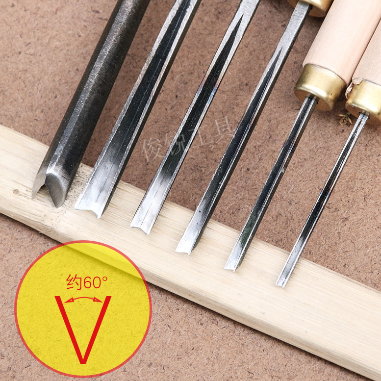 Factory direct supply of Dongyang handcrafted wood carving knives, V-shaped carving woodworking line engraving knives, line engraving knives, polished and polished triangular knives Specification drawing