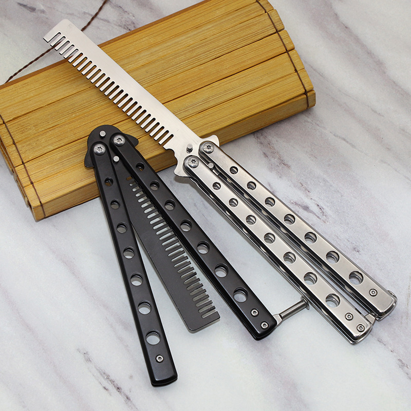 In-stock butterfly comb, folding butterfly comb, csgo butterfly knife, stainless steel swinging knife practice, swinging comb training comb details Picture