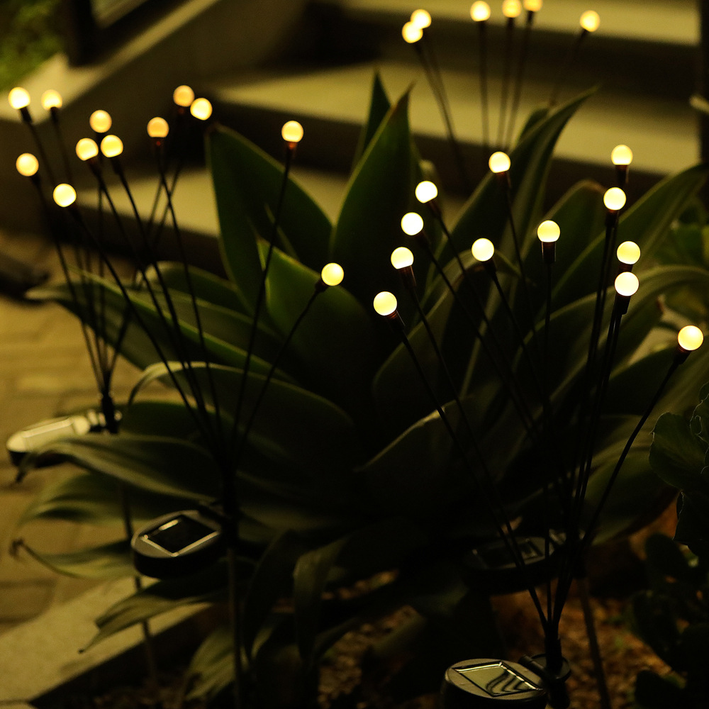 Cross-border Amazon solar firefly lamp, garden lamp, outdoor garden decoration, wind-moving firefly ground plug, lawn details Picture