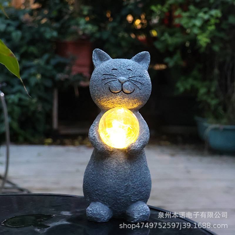 Outdoor solar-powered statue lights, garden statues, resin cat animal ornaments, handicrafts, courtyard lights, lawn decorations details Picture