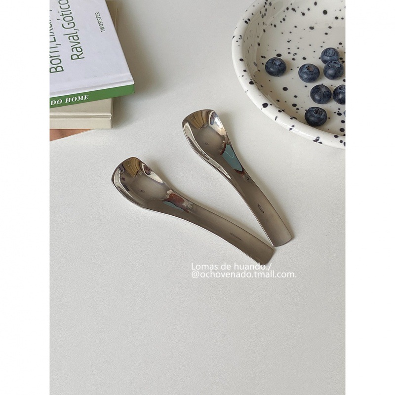 Korean InS-style pudding yogurt spoon, stainless steel 304 dessert cake spoon, breakfast spoon, short-handled restaurant spoon, rice spoon details Picture