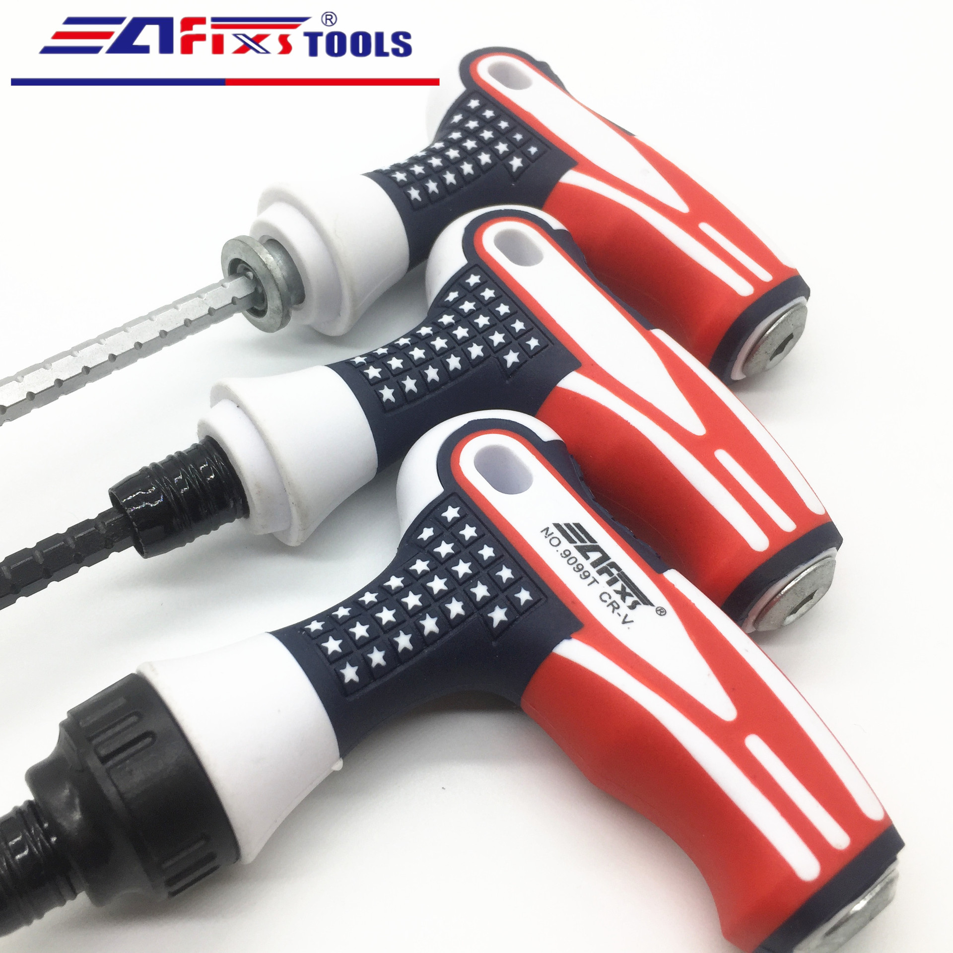 New type of T-shaped American flag handle telescopic ratchet screwdriver, quick multi-functional walking stick universal screwdriver details Picture