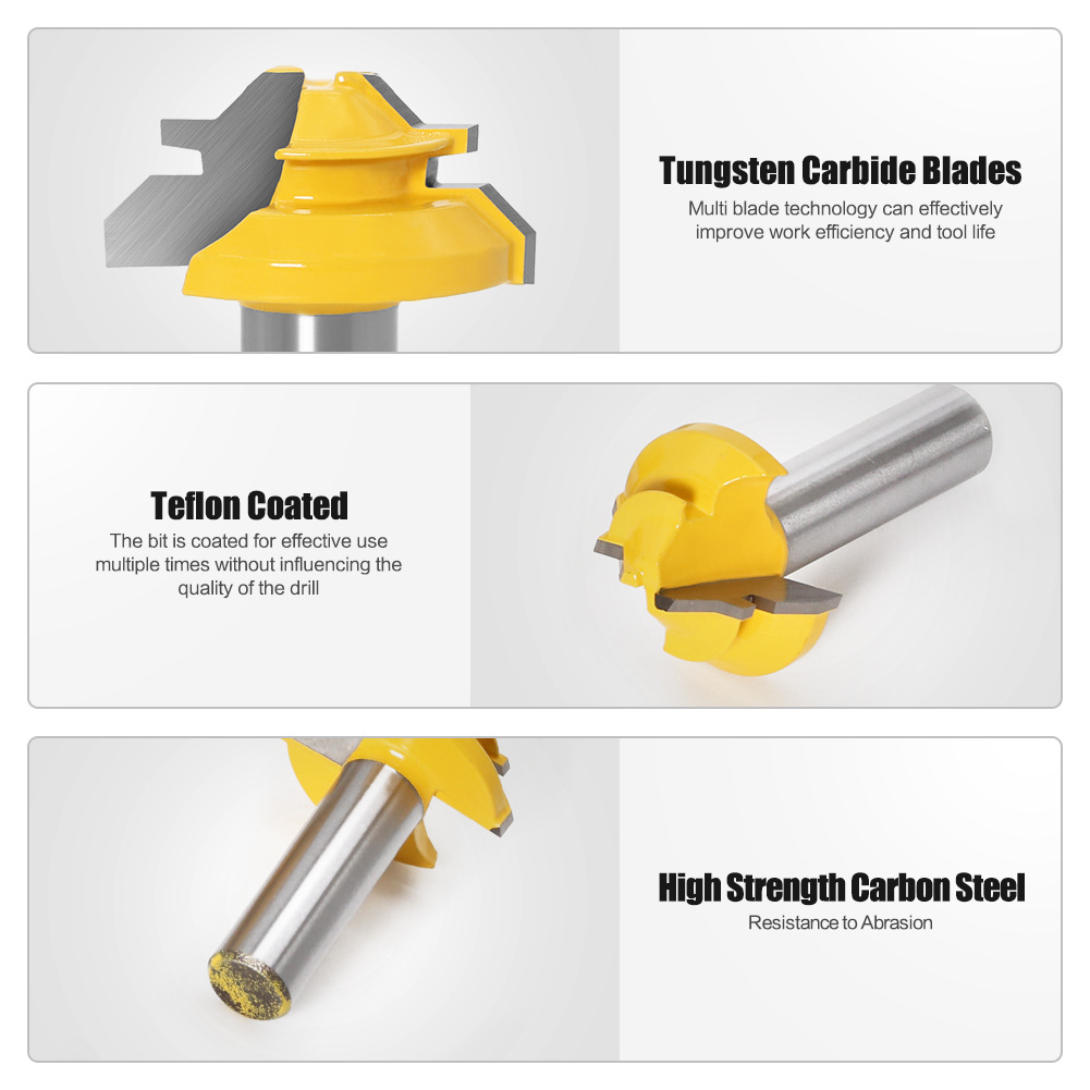 1/2 handle 1/4 handle 45-degree tenon knife, woodworking tool, panel splicing knife, wood milling knife, line knife, right-angle knife Specification drawing