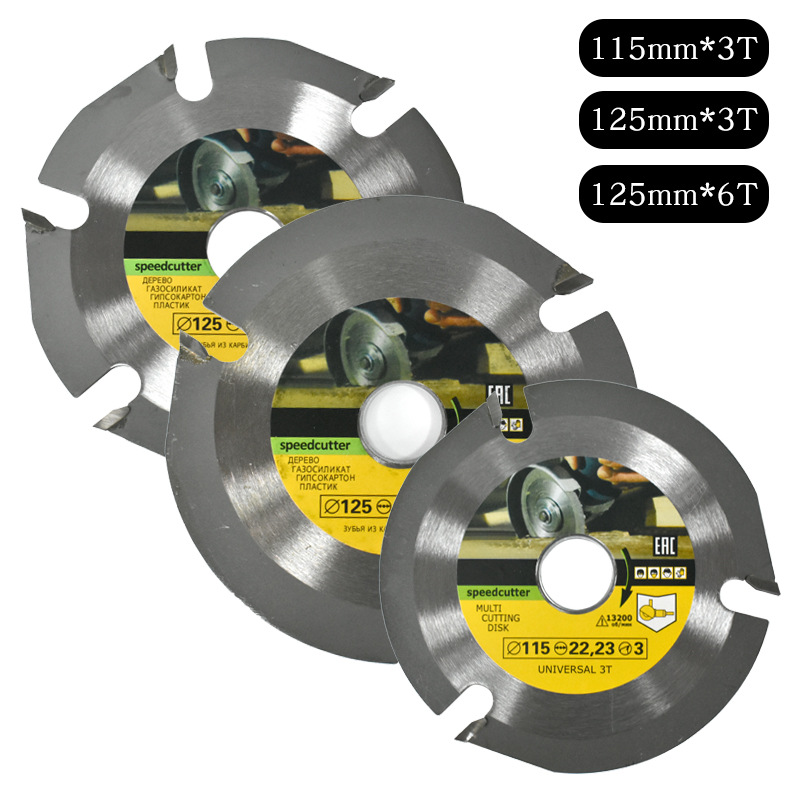 Three-tooth woodworking slotting blade, 4-inch hard alloy circular saw blade, six-tooth disc cutting blade, Angle grinder woodworking saw blade Specification drawing