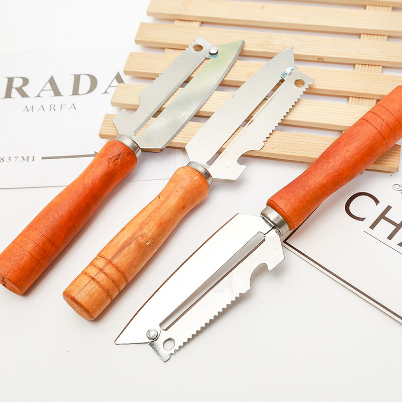 Wooden handle four-purpose planer, stainless steel fruit peeler, multi-functional peeler, kitchen fruit and vegetable peeler details Picture