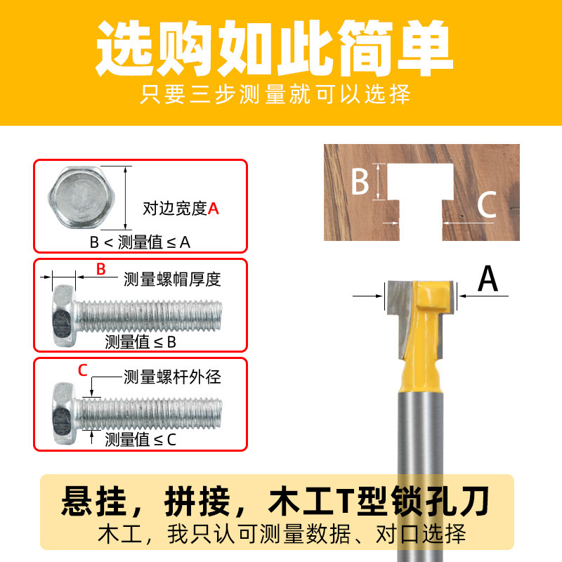 1/4 handle woodworking milling cutter, lock-hole cutter, screw hole milling cutter, photo frame hanging hole cutter, photo frame cutter, milling cutter, engraving cutter, T-shaped cutter details Picture