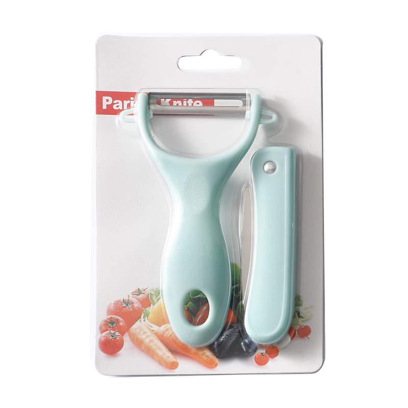 Two-piece set of stainless steel folding fruit knife peeler for kitchen and household use, multi-functional peeler for cutting fruits and vegetables Item Picture