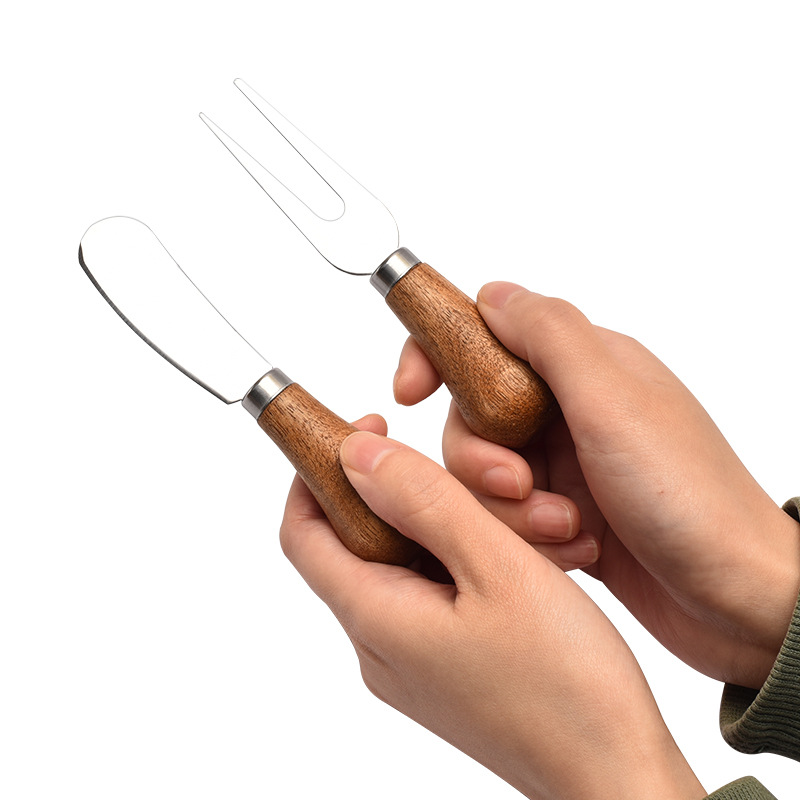 Amazon stainless steel cheese knife, acacia wood handle, cheese knife, fork, spoon, baking butter knife, cream spreading knife set Item Picture