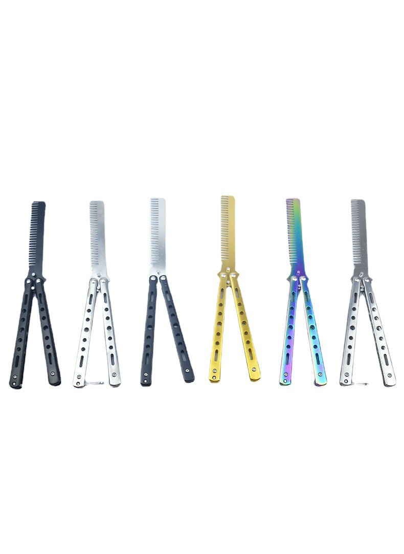 Round-handled uncut butterfly practice knife, American butterfly knife comb, CSgo outdoor training knife, folding training comb Specification drawing