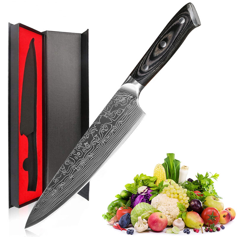Amazon's best-selling 8-inch chef knife, 5CR steel color wood double steel head handle kitchen knife, Malaysia Leather pattern knife full figure