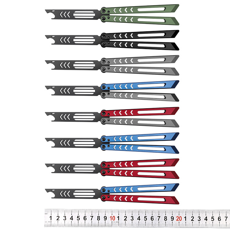 The new giant shark butterfly knife is an unsharpened 6-series aluminum handle training knife with CNC craftsmanship and fancy design. It features a high level of appearance and folding and swinging Item Picture