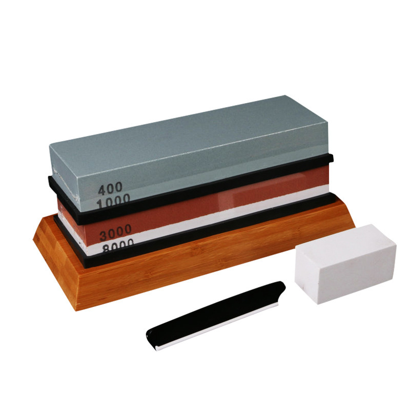 Double-sided whetstone, white corundum oil stone, household kitchen knife tools with base, outdoor whetstone set wholesale Item Picture