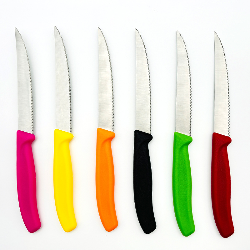 Cross-border bestseller kitchen household steak knife Plastic handle stainless steel steak round head pointed head fruit steak knife in stock full figure