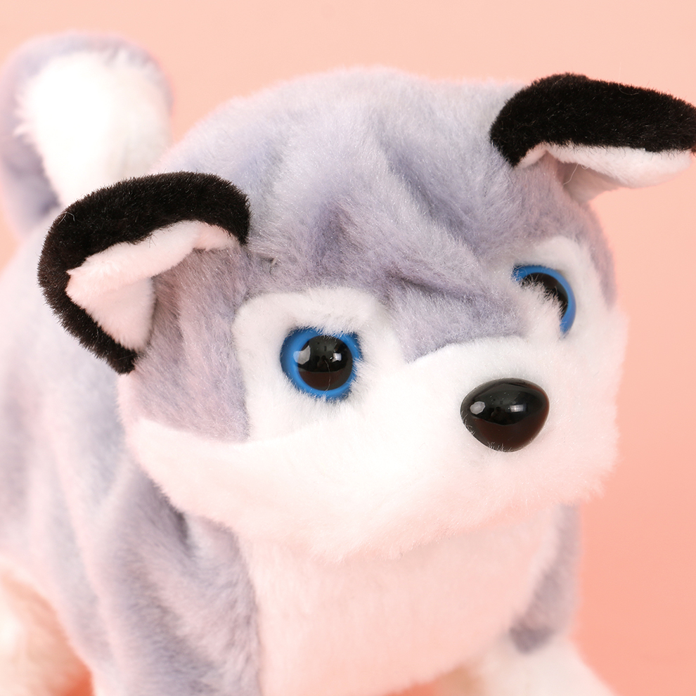 Electric plush puppy, singing while posing, recording interesting travel stories