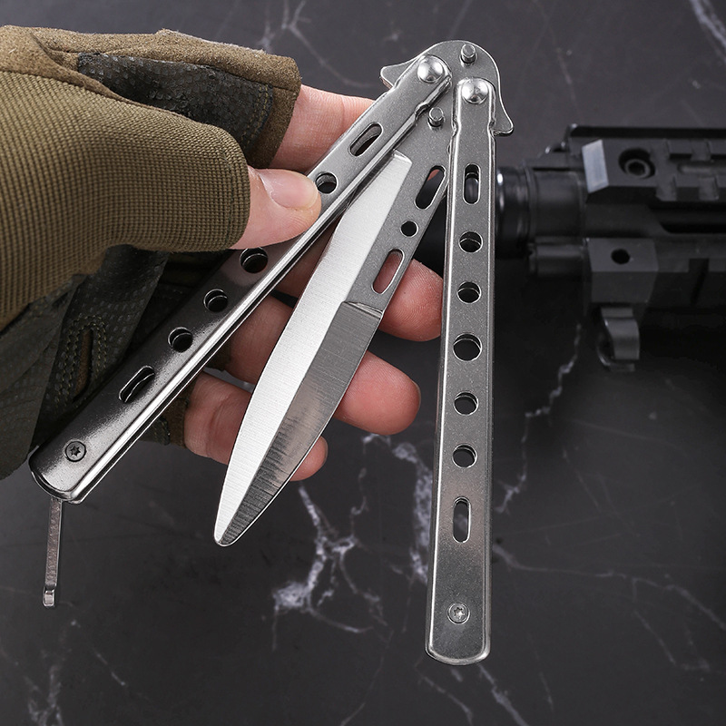 【 Large Quantity at Low Price 】 Butterfly knife, butterfly comb practice knife, folding swing knife, hand training device, all-steel ornamental knife details Picture
