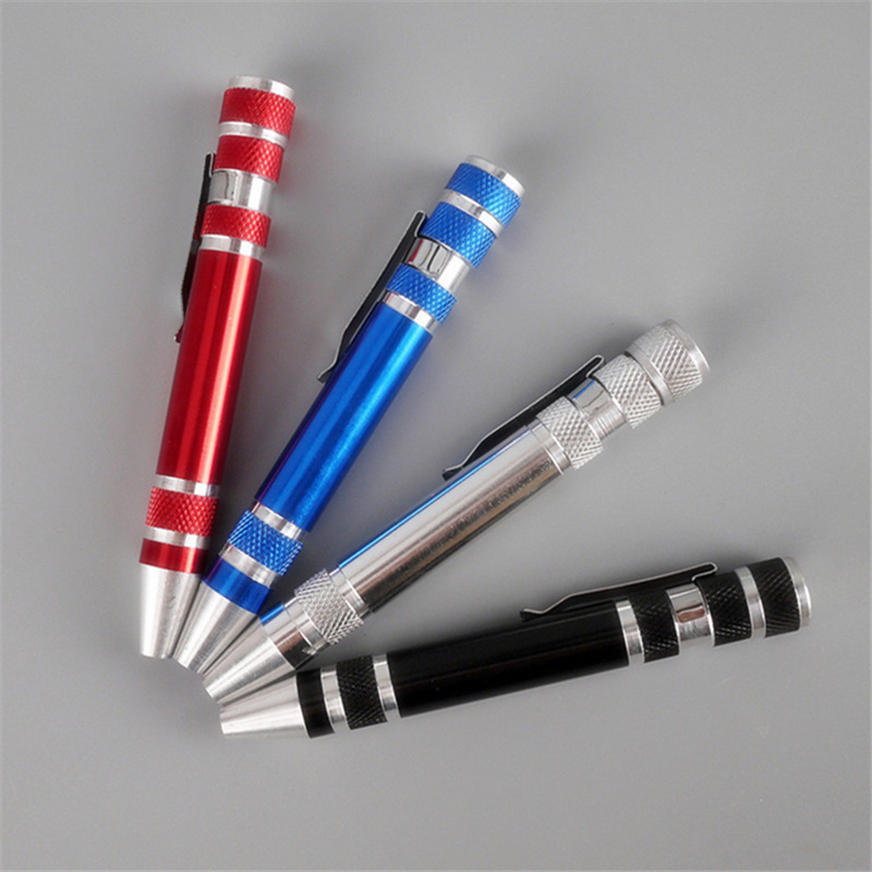 Eight-in-one screwdriver, multi-functional aluminum alloy metal tool pen, portable tool set, screwdriver bit full figure