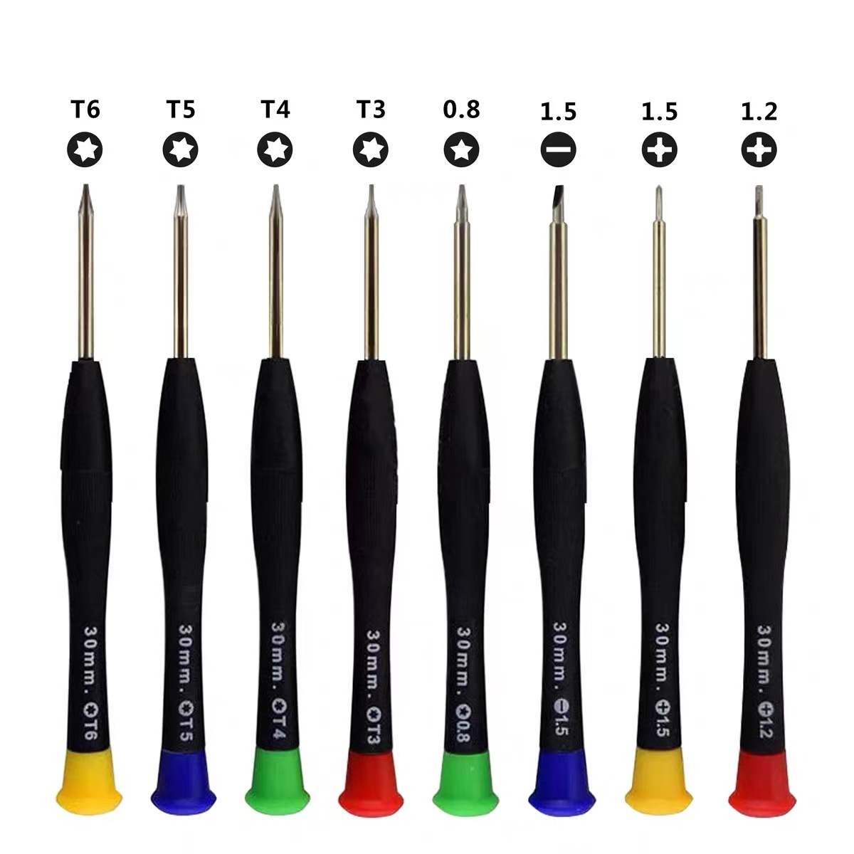 Multi-functional magnetic precision screwdriver, hardening mobile phone clock disassembly tool, T-shaped 0.6Y color cap screwdriver, 0.8 five-star full figure