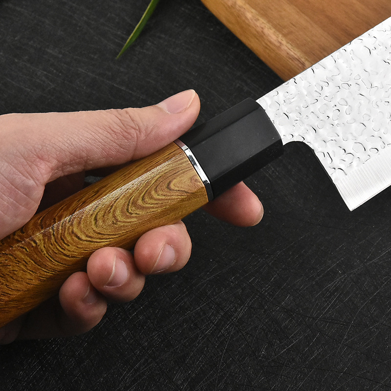 Forged Japanese hammer-patterned knife, hand-forged sushi cooking knife, kitchen neutral knife, chef's knife, kitchen knife details Picture