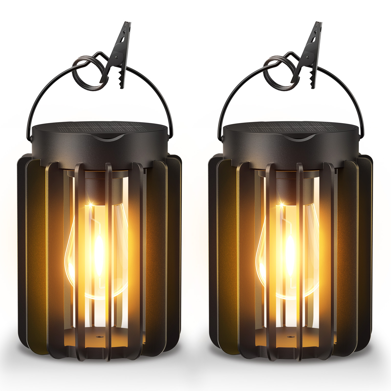 Amazon-exclusive simple solar ironwork basket tungsten filament lamp outdoor courtyard garden villa atmosphere landscape full figure