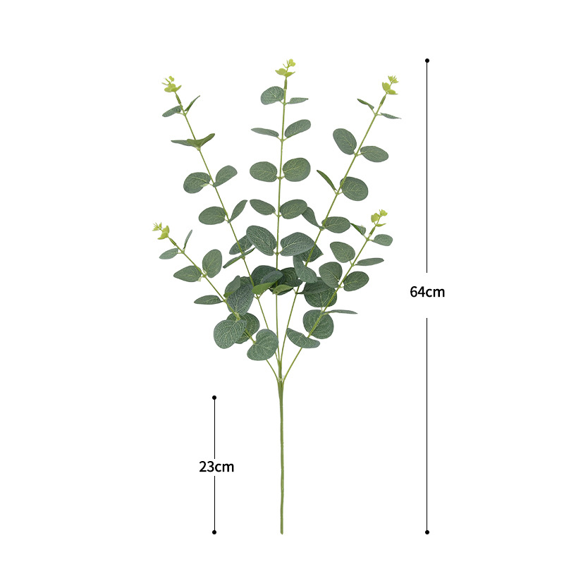 绢布5叉尤加利，单枝仿真尤加利，绿植软装搭配，庭院景观造型，花环插花 ，室内装饰，植物造景，商场布景婚庆装饰花细节图