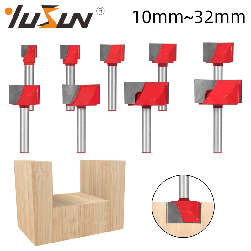 Yusheng red 6-piece 10-32mm woodworking milling cutter, bottom cleaning cutter, slotting cutter, bottom scraping and flat bottom cutter tools full figure