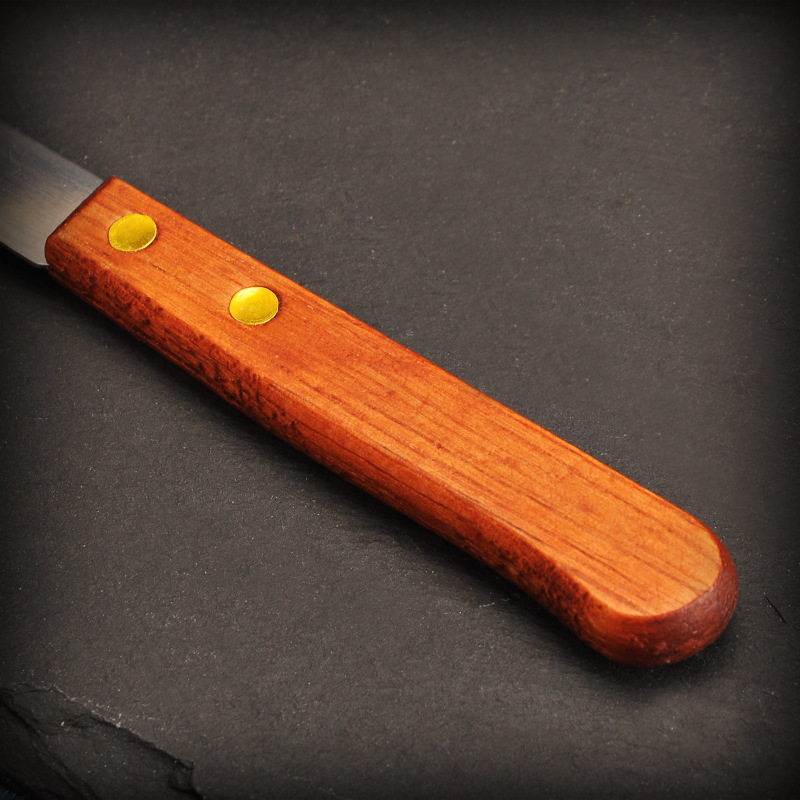 Wooden handle pointed tip knife, stainless steel kitchenware, steak, pork chop, fruit knife, stainless steel wooden handle steak serrated, Western cuisine knife and fork Specification drawing