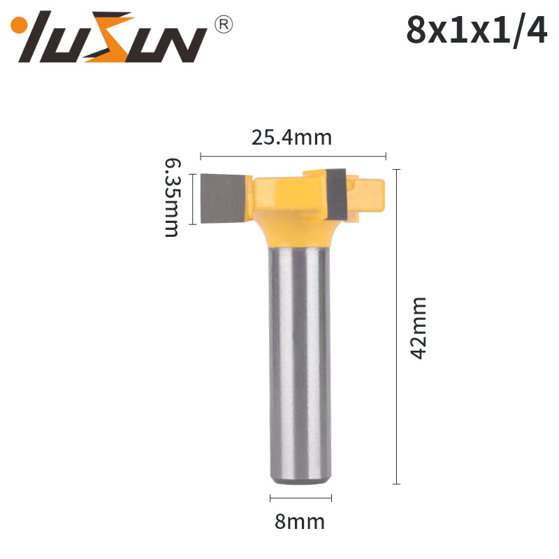 Yusheng three-edge T-shaped knife with chuck, 8-handle woodworking milling cutter, 12-8 slot knife, 3-tooth T-shaped tenon knife for slotting and broaching undefined