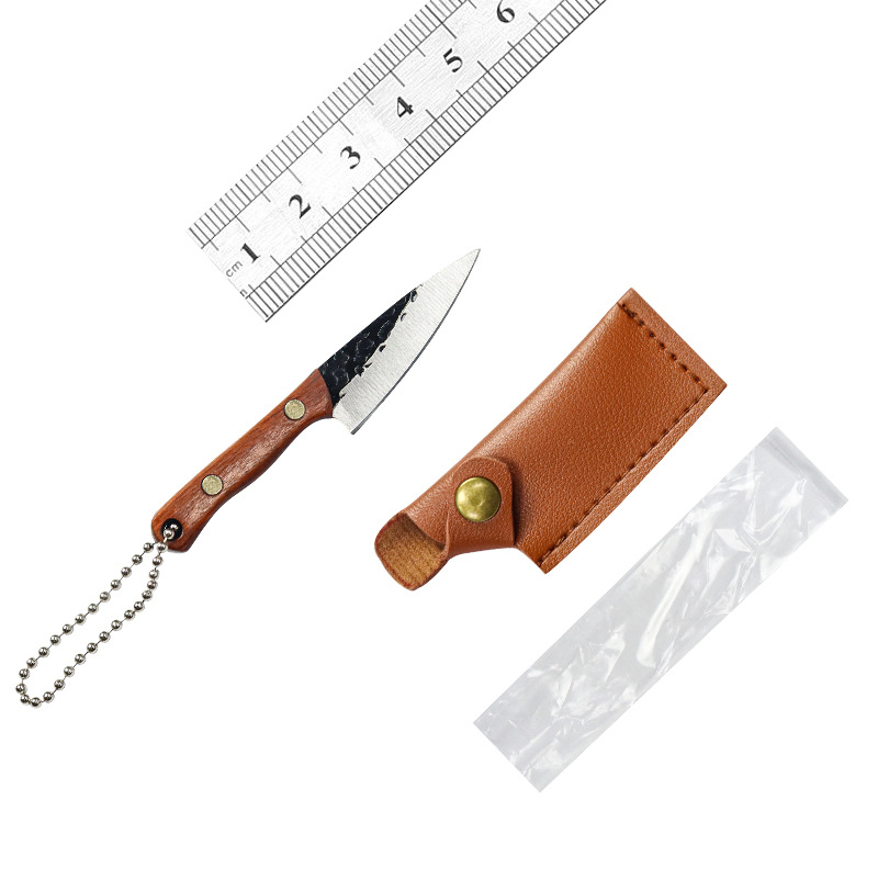 New mini knife, kitchen knife, express delivery knife, keychain hanging knife, colorful solid wood handle knife with leather case undefined