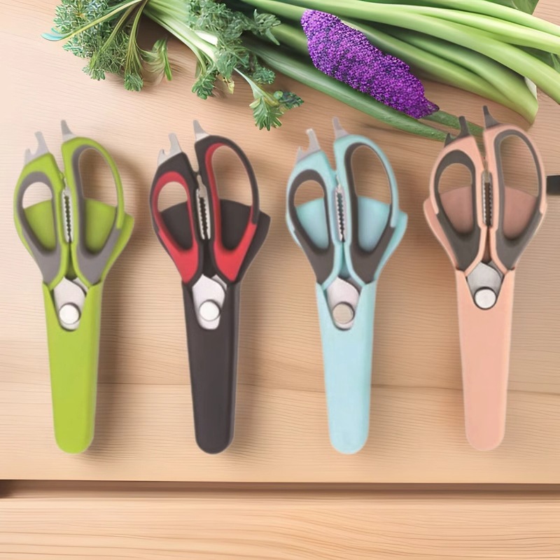 Multi-functional refrigerator scissors, stainless steel magnetic suction refrigerator, kitchen scissors, household food, chicken bone kitchen scissors in stock full figure