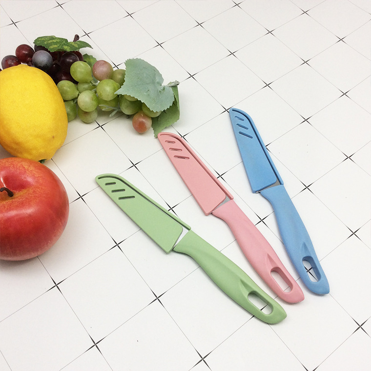 Wholesale Nordic three-color fruit peelers, convenient fruit knives, kitchen stainless steel melon and fruit knives, fruit peel knives details Picture