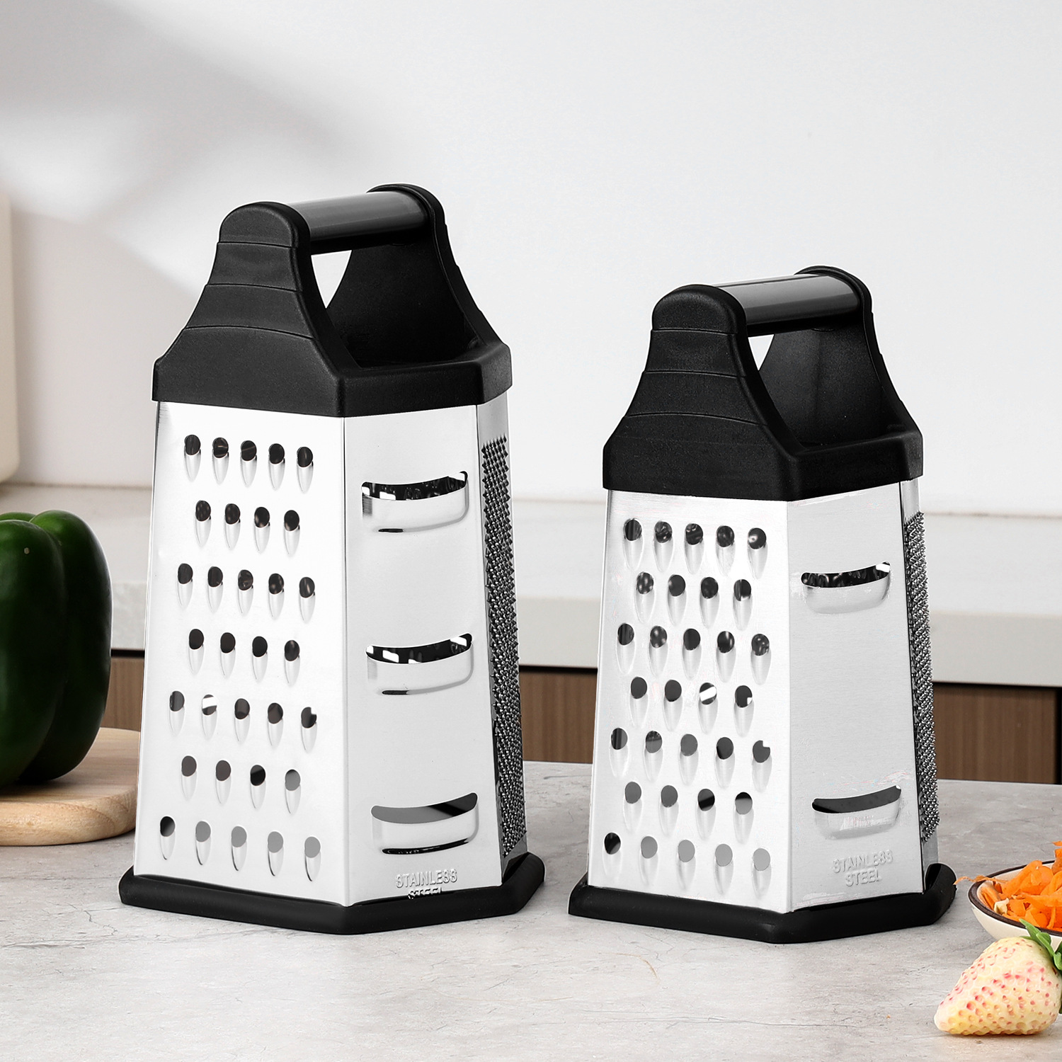 Multi-functional elliptical tube handle stainless steel 8-inch and 9-inch six-sided planer, multi-purpose grater for radishes and fruits Application Scenario