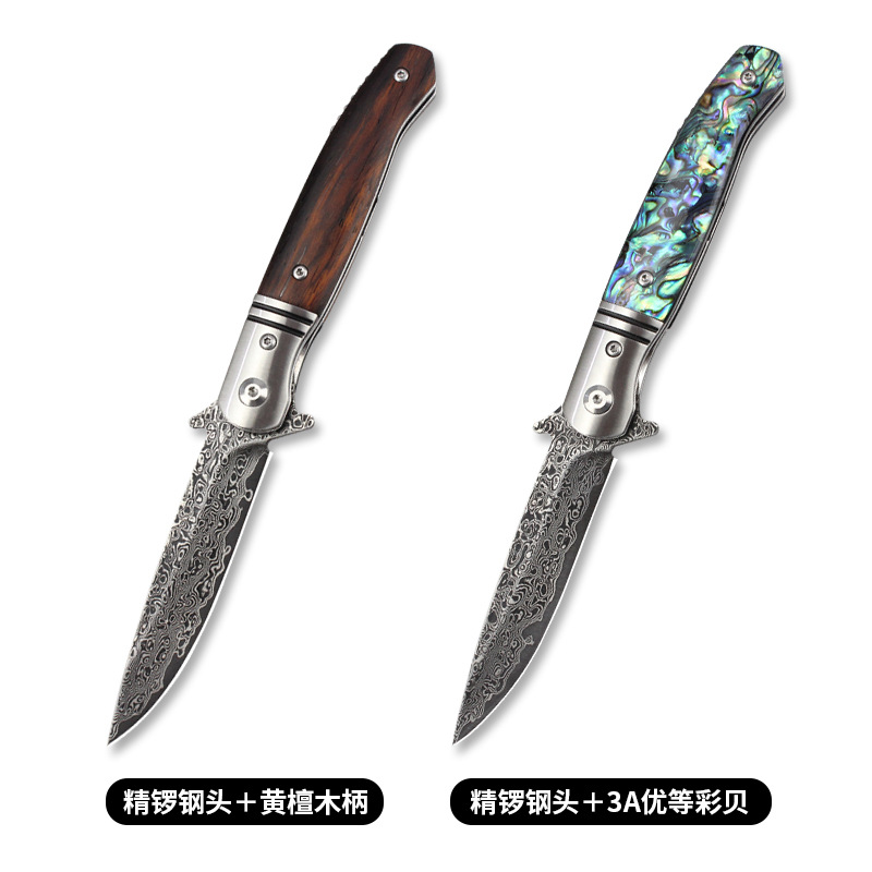 GT-0214 outdoor folding knife, rosewood handle, Damascus blade, ball bearing, cross-border wholesale handmade knife Item Picture