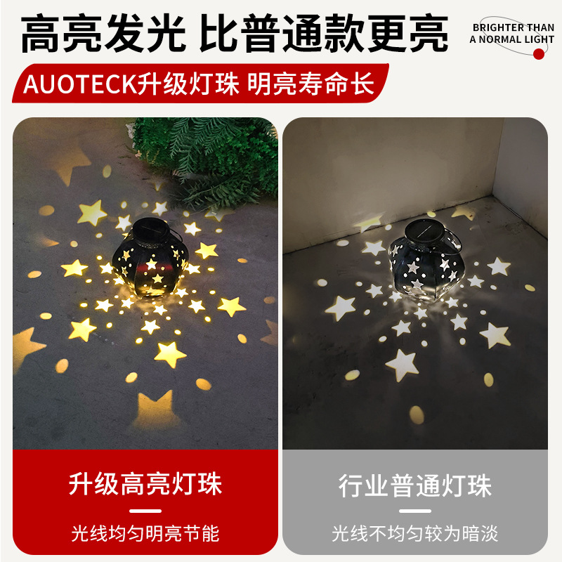 Amazon solar lights, star night lights, garden lights, garden lights, led lawn lights, iron five-pointed star light and shadow Specification drawing