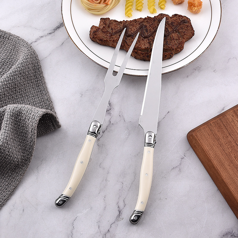 Cross-border stainless steel knife and fork, off-white ABS handle, meat separation salad knife and fork tableware, steak and barbecue knife and fork tools details Picture