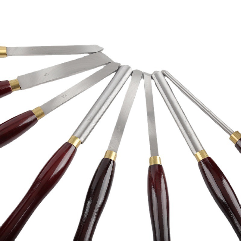 8 pieces of red-handled woodworking turning tools, milling cutter sets, woodworking turning tools in wooden boxes, woodworking engraving turning tools in stock factory Item Picture