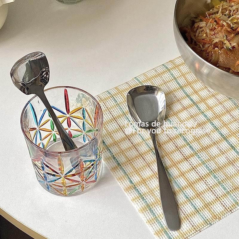 Korean-style household Western-style rice spoon, dessert ice cream spoon, high appearance level, stainless steel spoon, yogurt oat spoon, square head Item Picture