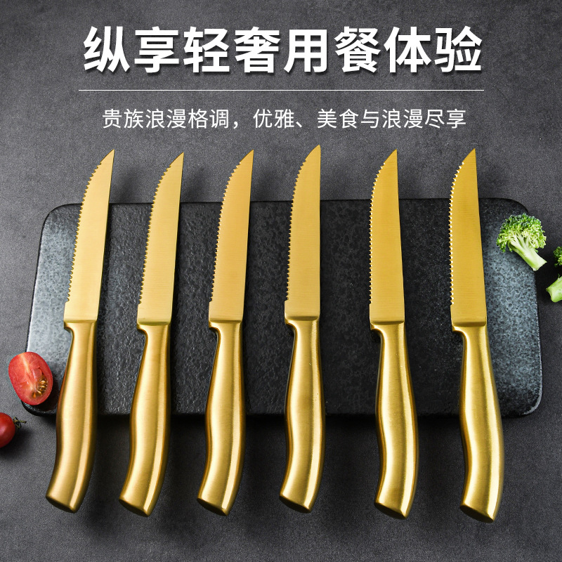 Golden quality stainless steel steak knife, commercial Western-style knife, all-steel chicken and pork chop knife recommendation details Picture