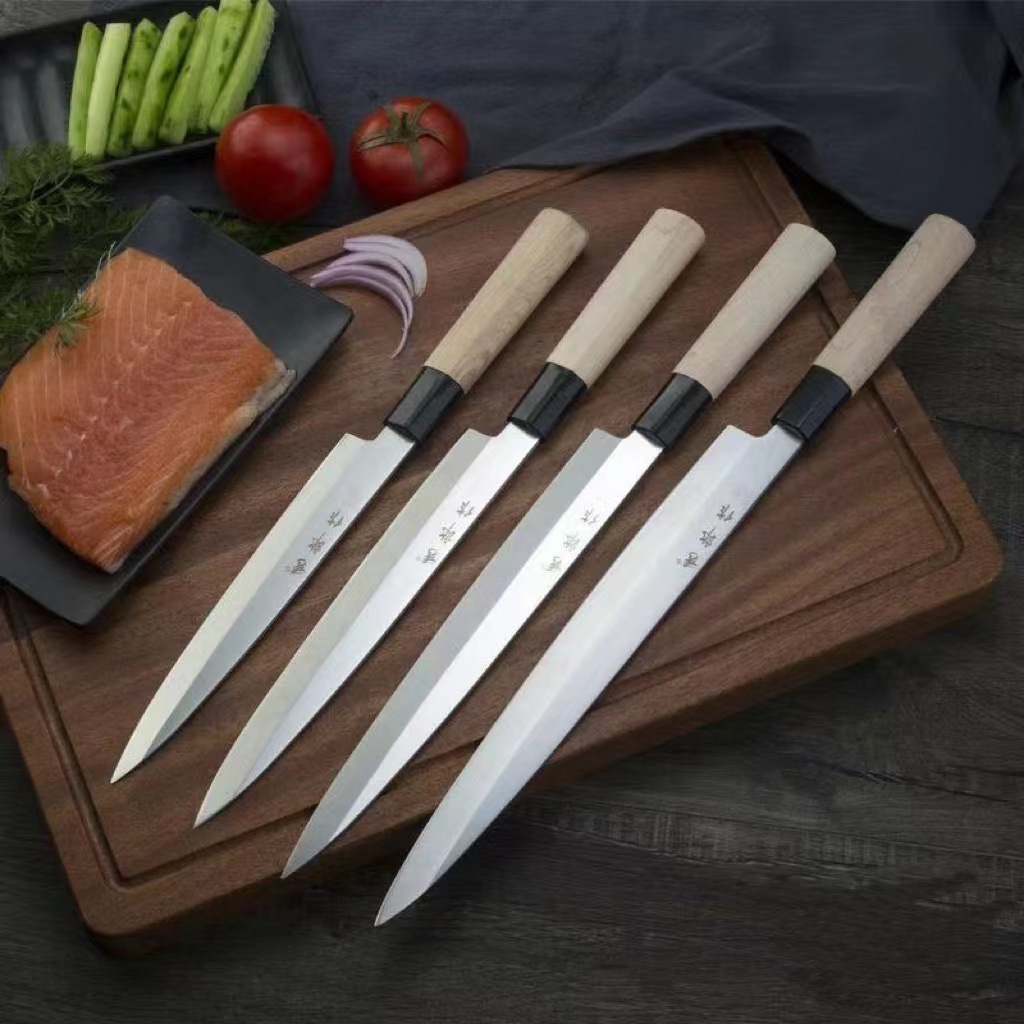 Shiro sushi knife, Japanese sashimi knife, salmon cutting knife, raw fish slice knife, willow leaf knife, Japanese cuisine knife full figure