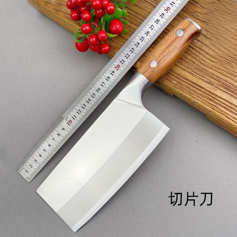A complete set of Yangjiang kitchen knives with solid wood handles, specifically designed for household and commercial use by chefs full figure
