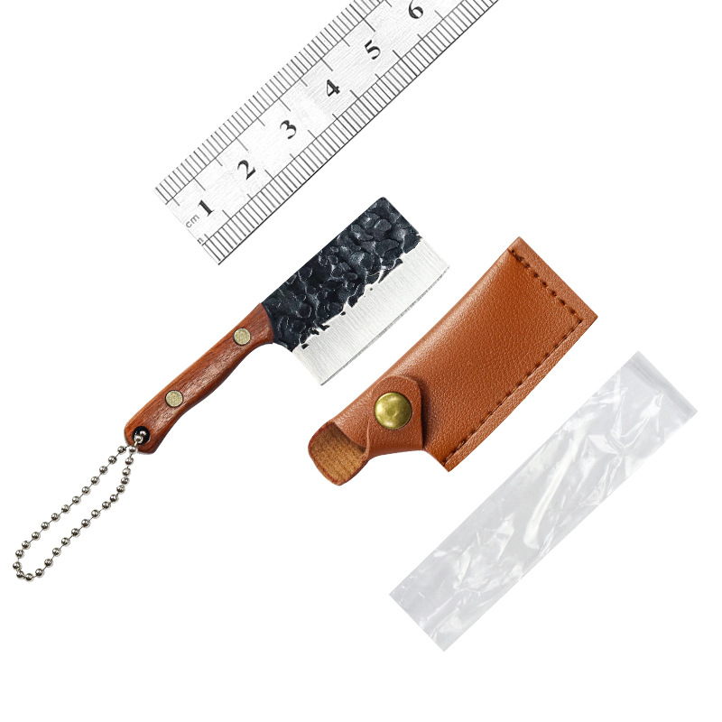 New mini knife, kitchen knife, express delivery knife, keychain hanging knife, colorful solid wood handle knife with leather case undefined