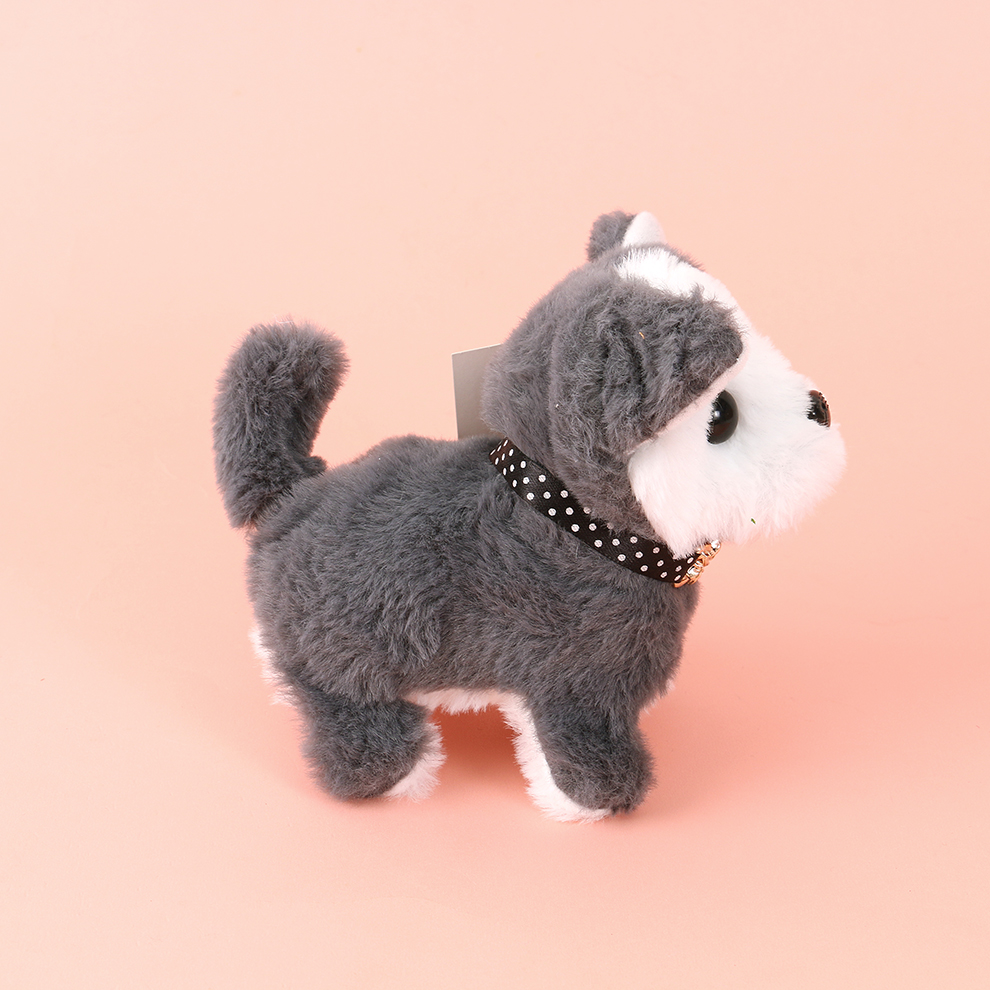An electric plush dog with a collar, singing while posing, and playing cute while picking up toys for interaction details Picture