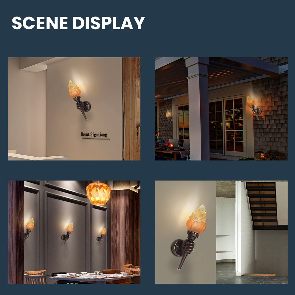 Outdoor fence torch lamps, courtyard wall lamps, indoor coffee and restaurant decorative hand wall lamps, creative retro torch lamps Specification drawing