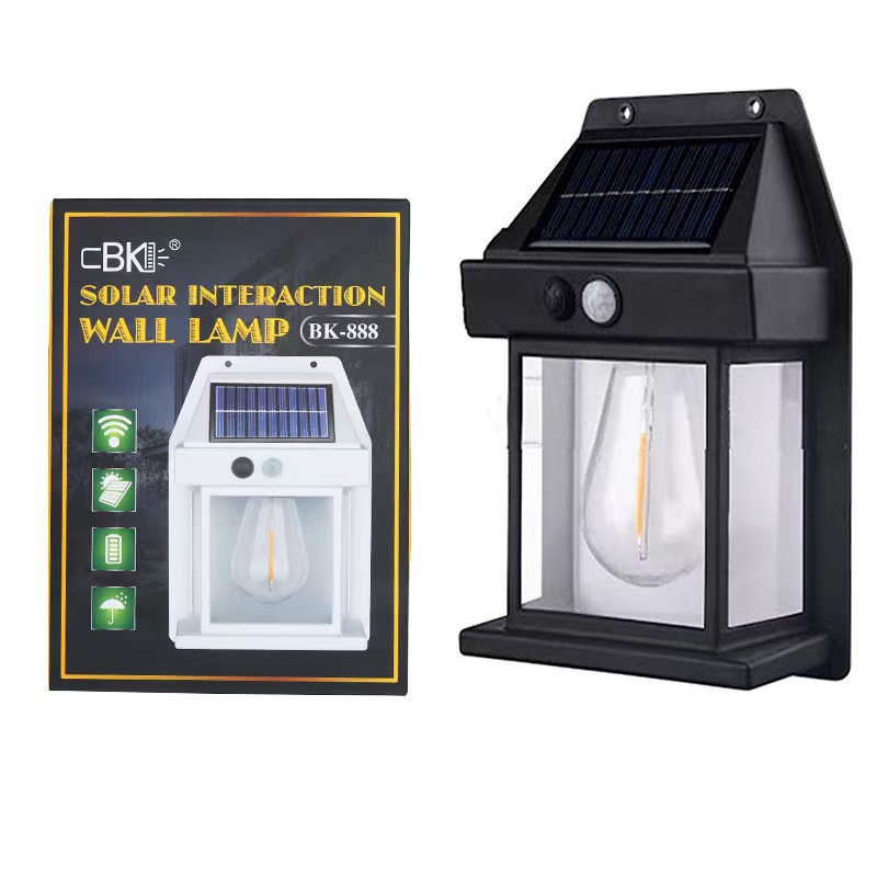 New outdoor solar tungsten filament wall lamp, rainproof sensor wall lamp, garden lamp, night light, three-speed adjustable ambient light Specification drawing