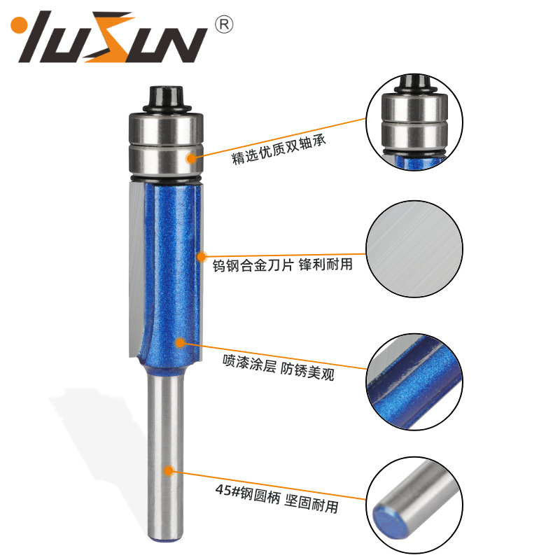 Yusheng double-axis trimming knife Flash Silver Blue 1/4 handle woodworking milling cutter with double-edge trimming machine head bakelite milling Application Scenario