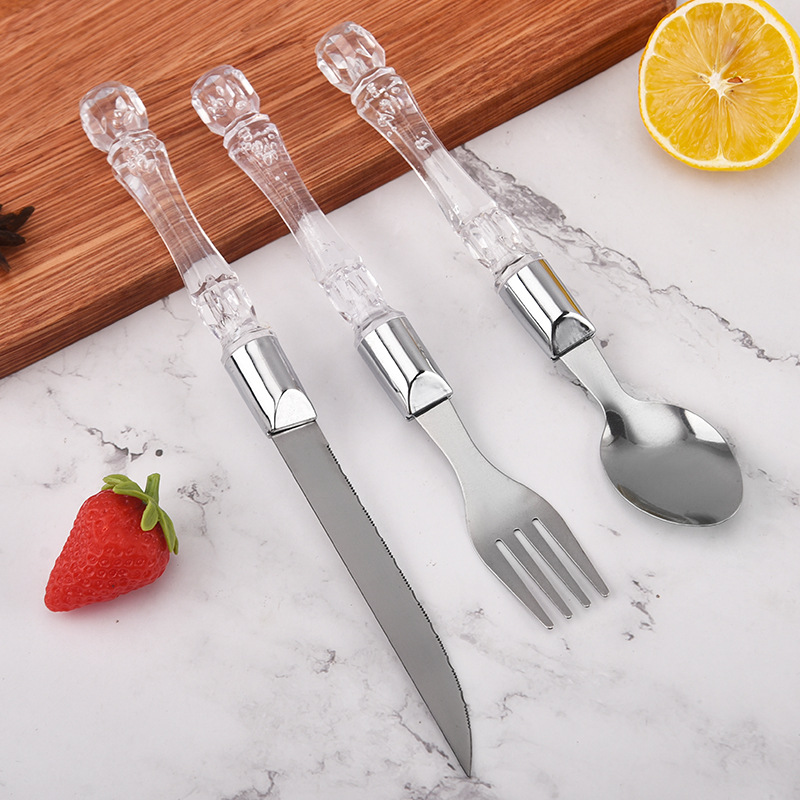 Stainless steel knives and forks, hotel Western cuisine knives and forks, dessert spoons, plastic handle tableware, wholesale of knives, forks and spoons, cross-border creative gifts full figure