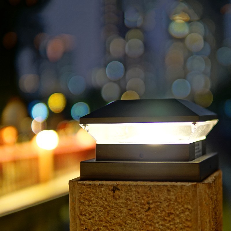 Amazon solar column head lamp, wooden stake fence, outdoor courtyard lamp, garden villa 4/5-inch column lamp details Picture