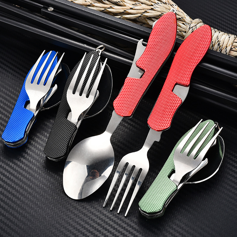 Factory direct sales of multi-functional foldable and detachable three-opening combination outdoor travel tableware, knives, gift knives and fruit knives full figure