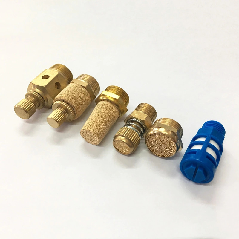 Pneumatic brass muffler BSL long head flat head muffler 1/8 pagoda type solenoid valve spring inner cover throttle valve Specification drawing