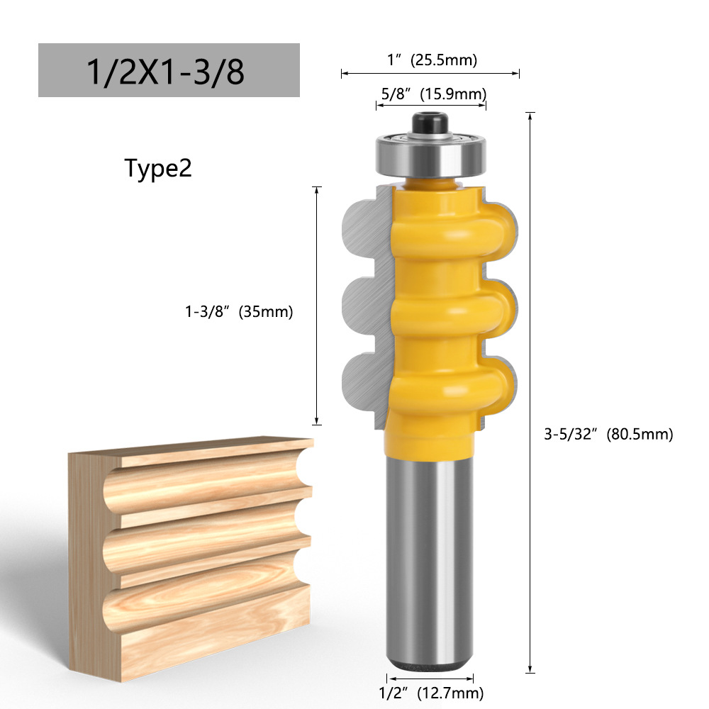 Three-bead knife, three-ball decorative knife, 8mm1/2 handle, 12mm woodworking milling cutter, line cutter, door frame milling cutter, engraving machine, milling cutter undefined
